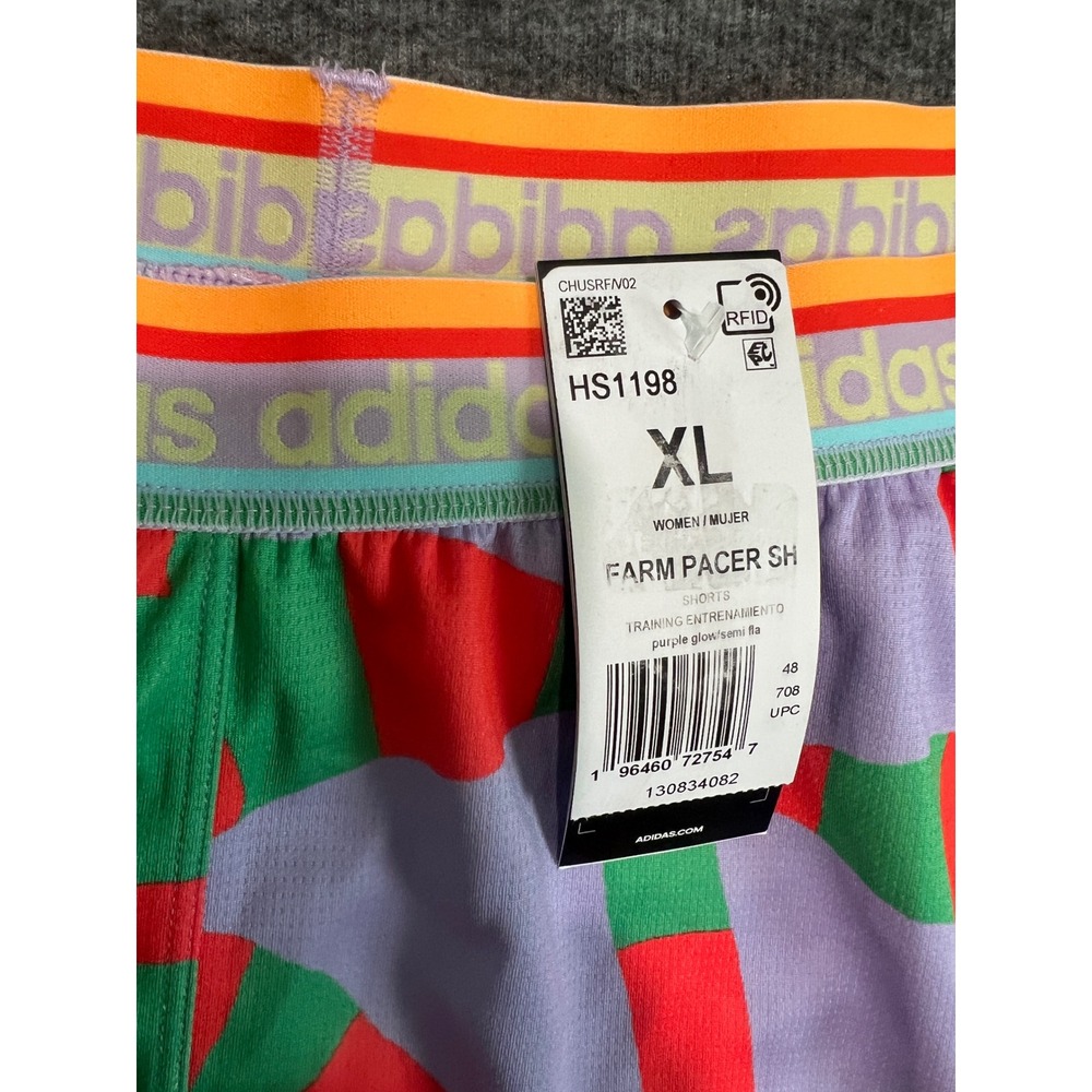 Adidas FARM Pacer Training Shorts Womens XL Purple Glow Red Green HS1198 New - Picture 5 of 13